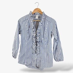 Craig Taylor Ruffle Button Down Shirt Size S Blue White Stripe Rafi Fit Casual